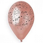 Шар латексный шелкография 14"/36см Мяу, розовый металлик