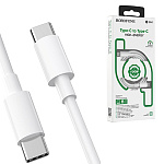 Кабель сетевой Type-C - Type-C " Borofone " BX44 белый, круглый, 2м, 5,0А, PD100W, силикон