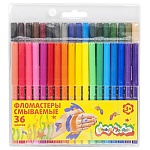 Фломастеры " Каляка-Маляка " 36цв смываемые, на водной основе, круглые, вентилируемый колпачок, ПВХ упаковка, европодвес
