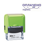 Штамп стандартный " Colop " Оплачено с датой, подпись, цвет корпуса зеленый, Printer C20