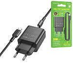 Зарядное устройство сетевое " Borofone " BA88A Navy, черное, 3,0А, QC3.0, PD, 20Вт, USB, Type-C, пластик, кабель Type-C, 1м