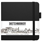 Блокнот для зарисовок " Sketchmarker " 12*12см 7БЦ на резинке 80л Черный, обложка - ПВХ, плотность 140г/м2, блок- слоновая кость, сшивка, ляссе, держатель для ручки