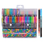 Набор гелевых ручек " deVente " Neon Black флуоресцентный неоновый 48цв, 1мм, черный корпус с цветными полосами, ПВХ, европодвес