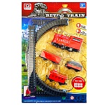 Железная дорога " Retro Train " в наборе: 1 локомотив, 3 вагона, 5 деталей дороги (батарейки в комплект не входят), блистер 21,5*34см