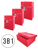 Набор коробок " KWELT " 3в1 16*23,5*9см, 14*21*8см, 12*19*7см Love, цвет  - красный, атласный бант, картон/ПВХ