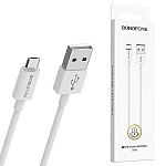 Кабель сетевой USB - micro USB " Borofone " BX22 Bloom белый, круглый, 1м, 2,1А, силикон