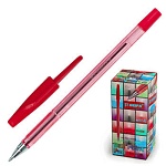 Ручка шариковая " Beifa " красная 0,5мм, толщина письма 0,25мм, шестигранная, рифленый держатель, металлический наконечник, прозрачный корпус, картонная упаковка