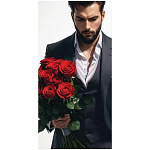 Конверт для денег " Праздник " 410 Без названия- Мужчина с букетом роз, 84*168мм, глянцевый УФ-лак, текст