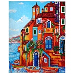 Картина алмазная-живопись " Color Kit " 40*50см Вилла у моря (2 в 1) в наборе: холст на подрамнике с напечатанной схемой картины, акриловые краски в баночках, набор кистей, круглые акриловые стразы, карандаш для захвата страз, контрольный лист, крепеж для