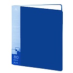 Папка 80файлов " Бюрократ " А4 синий ,пластик 0,8мм,торцевой карман с бумажной вставкой