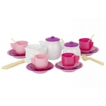 Игровой набор " Совтехстром " Кухонный набор Чайный, 35 предметов, в наборе: чайник, сахарница, молочник, вилки 4шт, ложки чайные 4шт, ложки столовые 4шт, нож 4шт, десертная тарелка 4шт, столовая тарелка 4шт, блюдце 4шт, чашки 4шт, в сумке ПВХ