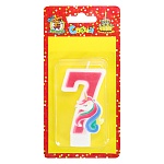 Свеча для торта цифра " Миленд " Милый единорог 7, розовая, 14*6,5*1см, картонный блистер, европодвес