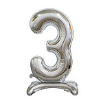 Шар фольгированный 30"/76см Цифра-3 серебро на подставке
