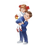 Плакат " Империя поздравлений " 933 А3 Мальчик-школьник с девочкой на руках с колокольчиком, без отделки