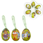 Набор пасхальный " KWELT " Пасхальные яйца, 6шт, 4*5,5*4см, на ленте, ассорти, пластиковая упаковка, европодвес