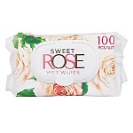 Салфетки влажные 100шт " Sweet Rose " клапан, пластиковая крышка