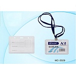 Бейдж " Basir " 105*83мм на шнурке прозрачный пластиковый с прищепкой