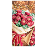 Конверт для денег " Мир открыток " 2-17 C прекрасным Юбилеем! Красные цветы с бантом, 85*165мм, золотая фольга