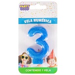 Свеча для торта цифра " Миленд " 3, синяя, 14*8*1см, картонный блистер, европодвес