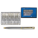 Ручка шариковая " Basir " синяя 0,7мм металлическая, поворотный механизм, корпус серебристого цвета, клип и наконечник золотистые