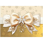 Конверт для подарочного сертификата " Праздник " 170 новогодний- Бежевый бант, 100*74мм, глянцевый УФ-лак, без текста