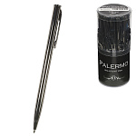 Ручка шариковая автоматическая " Bruno Visconti " Palermo синяя 0,7мм, толщина письма 0,5мм, поворотный механизм, корпус- нержавеющая сталь, цвет корпуса черный, вороненая сталь, металлический наконечник, металлический клип, пластиковый бокс