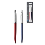 Набор " Parker " Jotter Duo: Kensington Red CT & Royal Blue CT шариковая ручка синяя, 1мм и гелевая ручка синяя, 0,7мм, цвет корпуса- лаковый синий/красный, блистер, европодвес