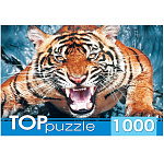 Пазлы " TOPpuzzle " 1000элементов Грозный тигр, 68,5*48,5см, картонная упаковка 19*15,1*6,5см