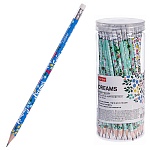 Карандаш ч/гр " Hatber " Dreams НВ с ластиком, круглый, деревянный, ассорти, заточенный, в пластиковой тубе