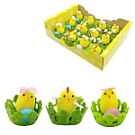 Набор пасхальный " KWELT " Цыплята в зеленом палисаднике, 12шт, 4,5*4,5*4см, ассорти, картонная упаковка 25*17*6см