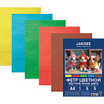 Фетр цветной " deVente " А4 5л 5цв 1мм Hobby creative, Яркие цвета, жесткий, пластиковый пакет, европодвес