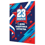 Бирка для букетов и подарков " Мир открыток " 2-70 23 Февраля- Триколор, звезды, 115*85мм, без отделки, текст