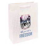 Пакет бумажный " Миленд " 18*23*10см Dream cards Все что нужно - свобода, ламинированный, тиснение фольгой