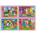 Пазлы " Рыжий кот "  12элементов Ферма 17,5*13,0см, 4 дизайна, картонная упаковка 9*6,5*2,5см
