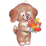 Плакат фигурный " Империя поздравлений " 930 А4 Собачка с цветами