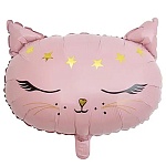 Шар фольгированный фигурный 19"/48 см Кошка голова розовая