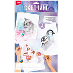 Скетчинг акварелью " Lori " Пушистики, состав набора: 3 основы с нанесённым контуром, краски, кисть, палитра, инструкция, европодвес