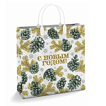 Пакет Новогодний ПЭ " Интерпак " с пластиковой ручкой МП, 30*30см 150мкм Белая зима