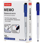 Маркер для доски " Hatber " Memo синий 1мм, со стирателем, пулевидный наконечник