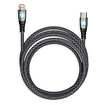 Кабель сетевой Type-C - Lightning " Smartbuy " черный, 1м, 3A, прозрачный наконечник, нейлон