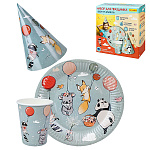 Набор для праздника " Миленд " Звери на шариках, состав набора: тарелки 6шт, стаканы 6шт, колпаки 6шт