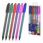 Набор шариковых ручек " Erich Krause " U-108 Stick Color 1.0, Ultra Glide Technology ассорти 1,0мм, 6цветов, рифленый держатель, полупрозрачный корпус, пэт-бокс
