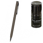 Ручка шариковая автоматическая " Bruno Visconti " Palermo синяя 0,7мм, толщина письма 0,5мм, поворотный механизм, корпус- нержавеющая сталь, покрытие soft touch, цвет корпуса серый, металлический наконечник, металлический клип, пластиковый бокс