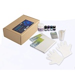 Набор для творчества " Decola " Флюид Арт Космос, в наборе: краски акриловые 20мл- 4шт, медиум 220мл, холст - 2шт, стаканчики одноразовые, перчатки, деревянные палочки - 4шт, блестки, картонная упаковка