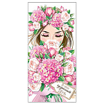 Конверт для денег " Мир открыток " 4-15 Девушка с розовыми цветами, 168*83мм, без отделки