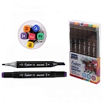 Набор маркеров " Mazari " для скетчинга Fantasia Main colors (основные цвета)   6цв 3-6,2мм, пулевидный/скошенный, 2-х сторонние, ПВХ упаковка