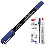 Маркер " Hatber " 2WAY синий 0,5-1мм двухсторонний пулевидный наконечник перманентный