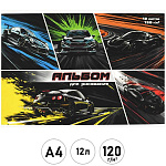 Альбом А4 12л " Феникс " Неоновые тачки, на скобе, обложка- мелованный картон, глянцевый УФ-лак, блок- офсет 120г/м2