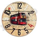 Часы настенные " Миленд " d=30см Красный автобус, питание от 1 батарейки АА, батарейки в комплект не входят, материал- МДФ, пластик, картонная упаковка