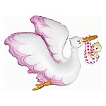 Шар фольгированный фигурный " Браво " 38"/96*80см Аист с ребенком розовый